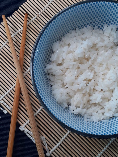 arroz cozido no vapor